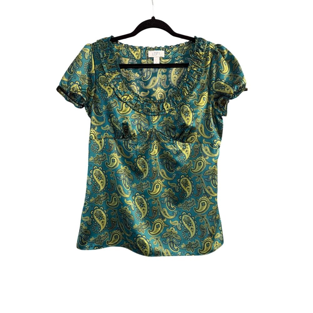 Ann Taylor Loft Women's Blue & Green Paisley Print Blouse Size Medium MD